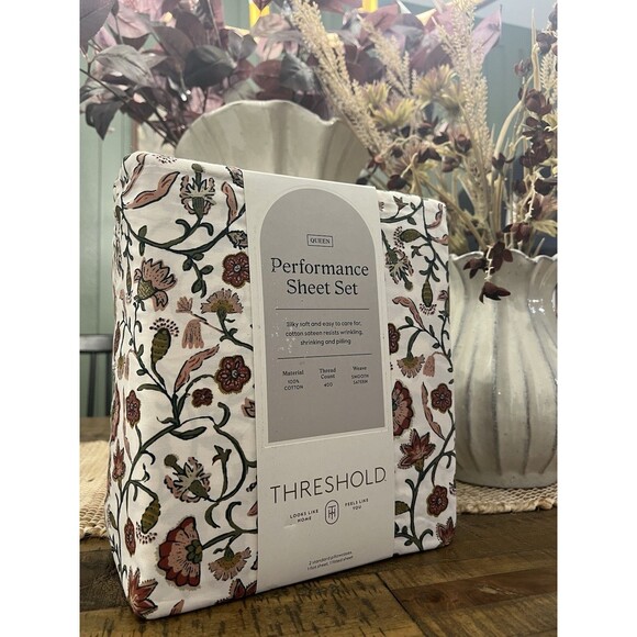 Queen 400 Thread Count Performance Sheet Set Warm Floral - Threshold NEW - Picture 1 of 6